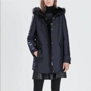 Zara Fur-lined Mid-length Duffel Coat Navy